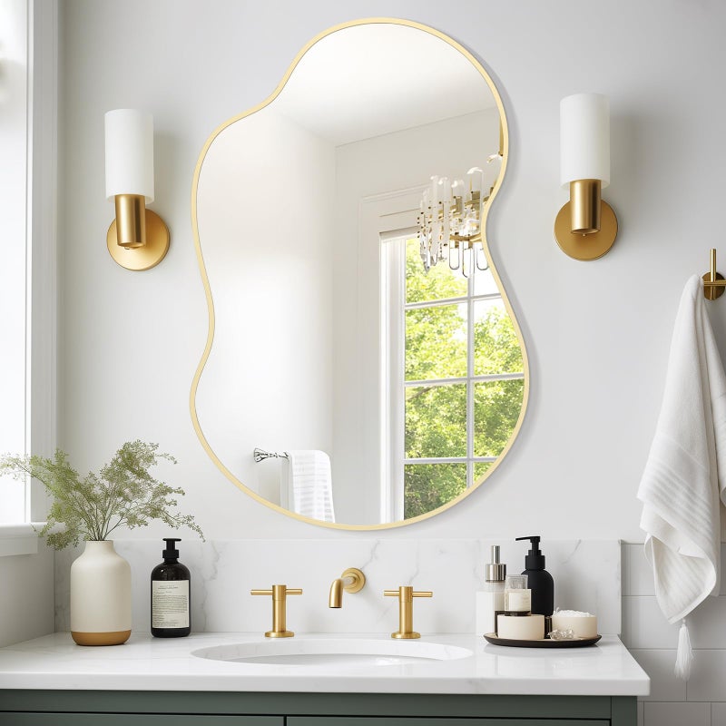 WallBeyond Gold Asymmetrical Mirror, Modern Irregular Wall Mirror with Aluminum Frame for Bedroom, Bathroom, Living Room, and Entryway 36" H x 24" W (Gold) - Image 3