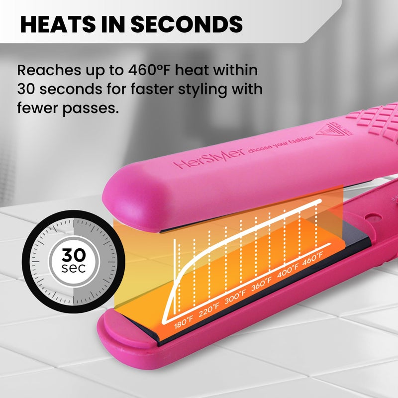Herstyler Colorful Seasons Flat Iron - Travel Friendly Dual Voltage Flat Iron 1.25 inch - Ceramic Dual Voltage Hair Straightener - Pink Straightening Iron with Negative Ion Technology to Fight Frizz - Image 2