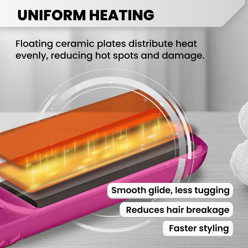 Herstyler Colorful Seasons Flat Iron - Travel Friendly Dual Voltage Flat Iron 1.25 inch - Ceramic Dual Voltage Hair Straightener - Pink Straightening Iron with Negative Ion Technology to Fight Frizz - Image 3