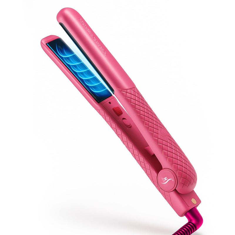 Herstyler Colorful Seasons Flat Iron - Travel Friendly Dual Voltage Flat Iron 1.25 inch - Ceramic Dual Voltage Hair Straightener - Pink Straightening Iron with Negative Ion Technology to Fight Frizz - Image 1