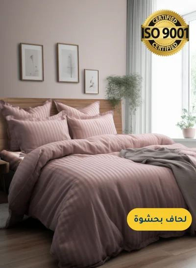 Master Home Textile Microfiber Hotel Comforter Sets, Fits 160 cm x 200 cm Size Bed, Duvet Filling Included, 5 Pcs Queen Size, Hotel Stripe Pattern