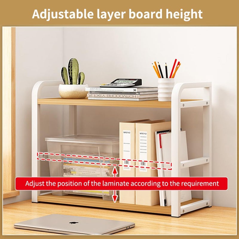 Janebert Office Desk Shelf Organizer, Wood Desktop Bookshelf Supplies Storage Rack, Shelf for Top of Desk and Dresser and Cubicle Decor Aesthetic Bookshelf (Black Wood-Two Tier) - Image 5