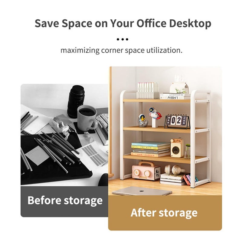 Janebert Office Desk Shelf Organizer, Wood Desktop Bookshelf Supplies Storage Rack, Shelf for Top of Desk and Dresser and Cubicle Decor Aesthetic Bookshelf (Black Wood-Two Tier) - Image 3