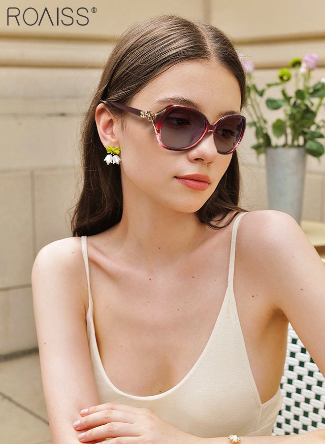 رويس نظارة شمسية مستقطبة على شكل فراشة للنساء، نظارة الشمس الواقية من الأشعة فوق البنفسجية 400 بزخرفة بأحجار الراين، ظلال شمس مضادة للوهج للنساء مع حافظة النظارة للحفلات والتسوق والسفر، 57 مم، أحمر شفاف - Image 1