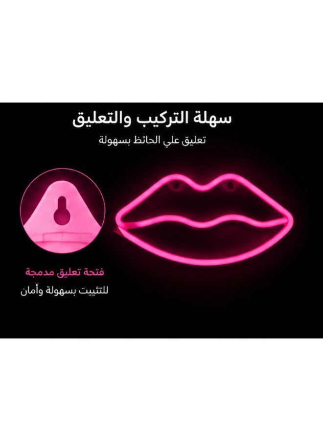 Pink Lips LED Neon Wall Light, USB or Battery Powered Decorative Sign - Image 4