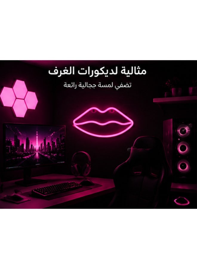 Pink Lips LED Neon Wall Light, USB or Battery Powered Decorative Sign - Image 3