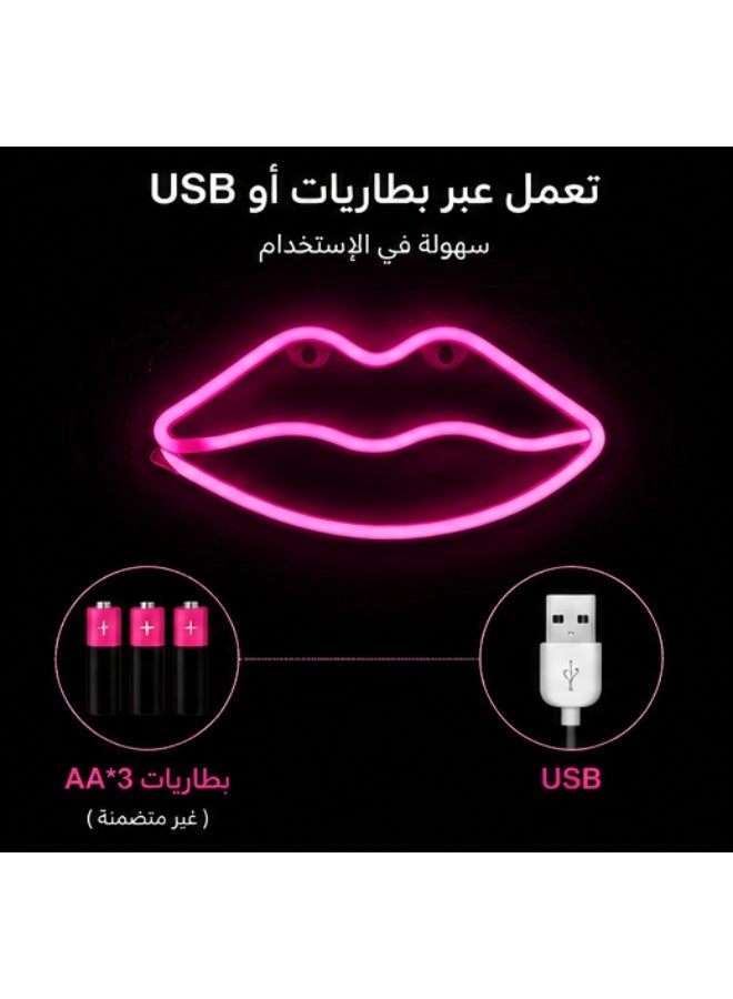 Pink Lips LED Neon Wall Light, USB or Battery Powered Decorative Sign - Image 5
