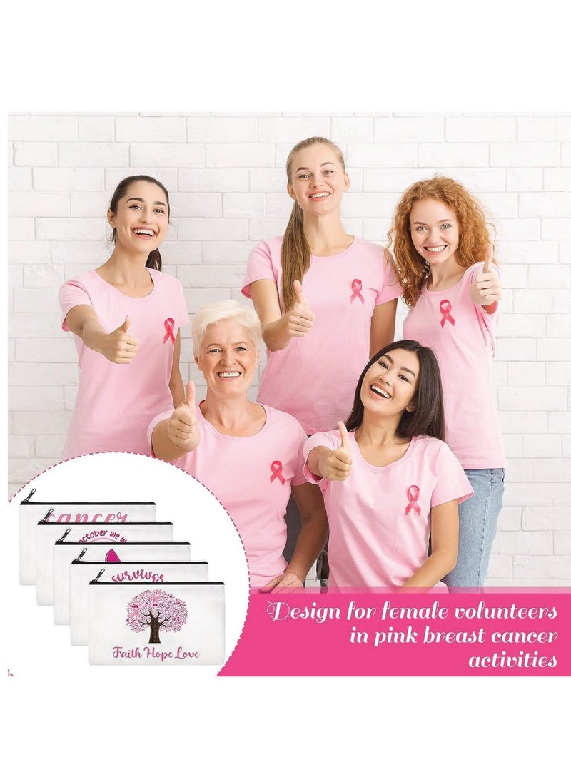 PRINTSHOP4ME 30 Pcs BreastCancer Awareness Cosmetic Bag Pink Ribbon Canvas Cosmetic Bags BreastCancer Survivor Gift for Women Zipper Bag for Charity Event Fundraising Campaign - 15 Styles  - Image 4