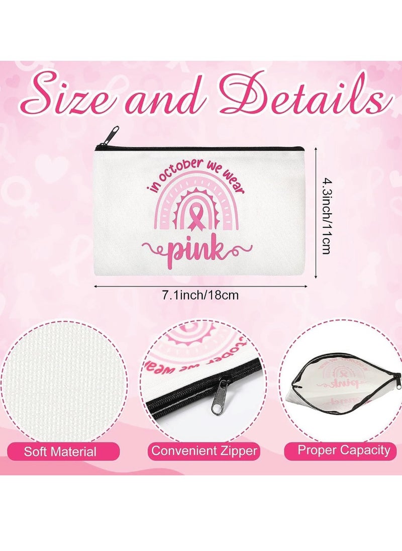 PRINTSHOP4ME 30 Pcs BreastCancer Awareness Cosmetic Bag Pink Ribbon Canvas Cosmetic Bags BreastCancer Survivor Gift for Women Zipper Bag for Charity Event Fundraising Campaign - 15 Styles  - Image 2