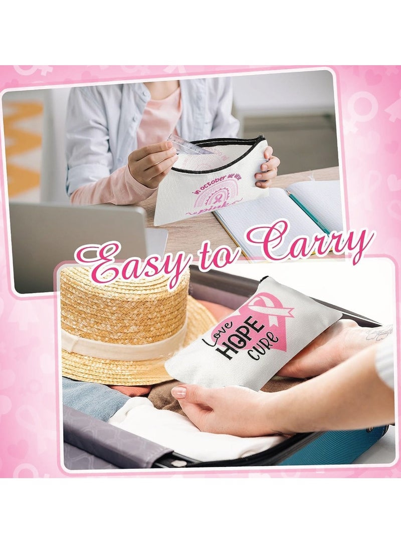 PRINTSHOP4ME 30 Pcs BreastCancer Awareness Cosmetic Bag Pink Ribbon Canvas Cosmetic Bags BreastCancer Survivor Gift for Women Zipper Bag for Charity Event Fundraising Campaign - 15 Styles  - Image 3