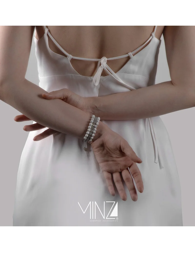 Minza  Minza ” India ” Pure 925 Sterling Silver, agate stone, Howlite stone, Handmade Bracelet for Women, Woven & Braided Bracelet, 0.350 grams of Silver, Jewelry for Casual & Special Occasion for Women | Best Price UAE