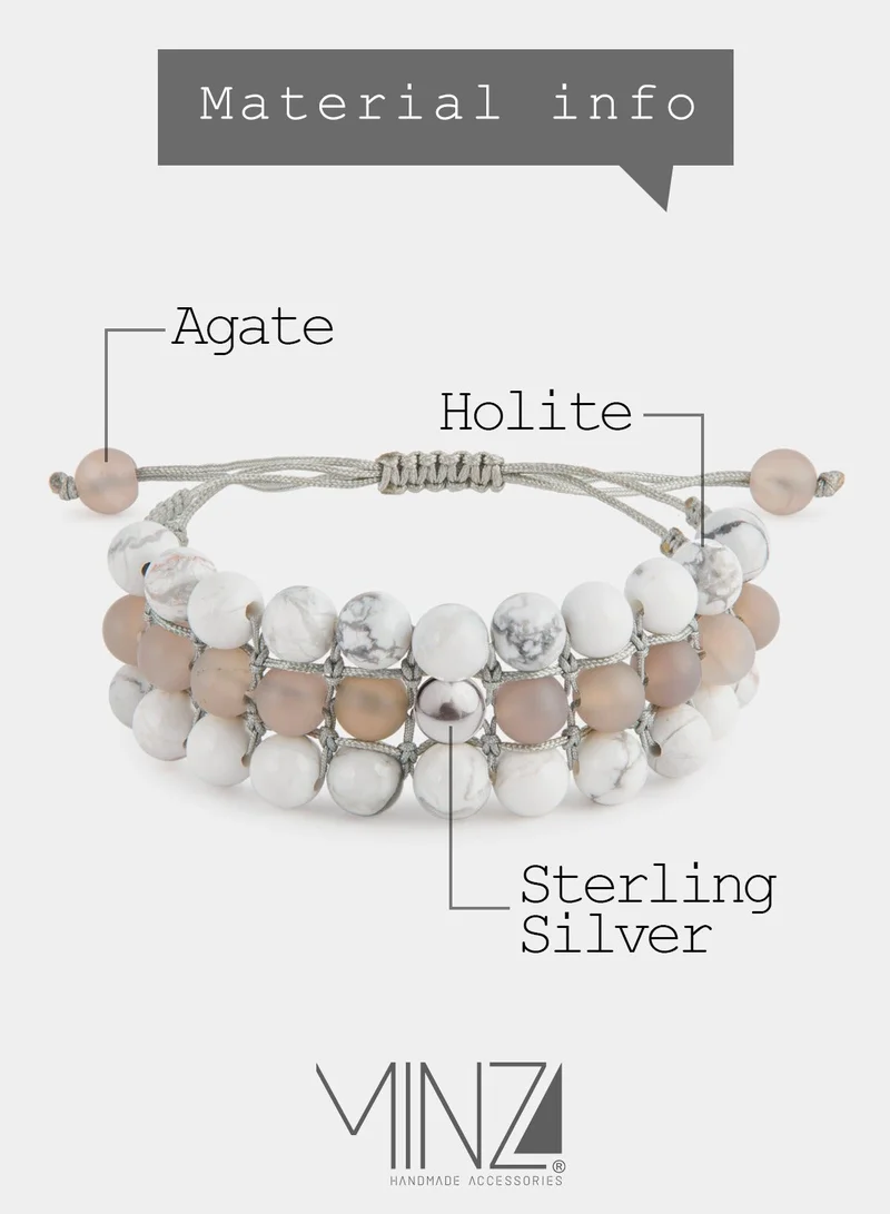 Minza  Minza ” India ” Pure 925 Sterling Silver, agate stone, Howlite stone, Handmade Bracelet for Women, Woven & Braided Bracelet, 0.350 grams of Silver, Jewelry for Casual & Special Occasion for Women | Best Price UAE
