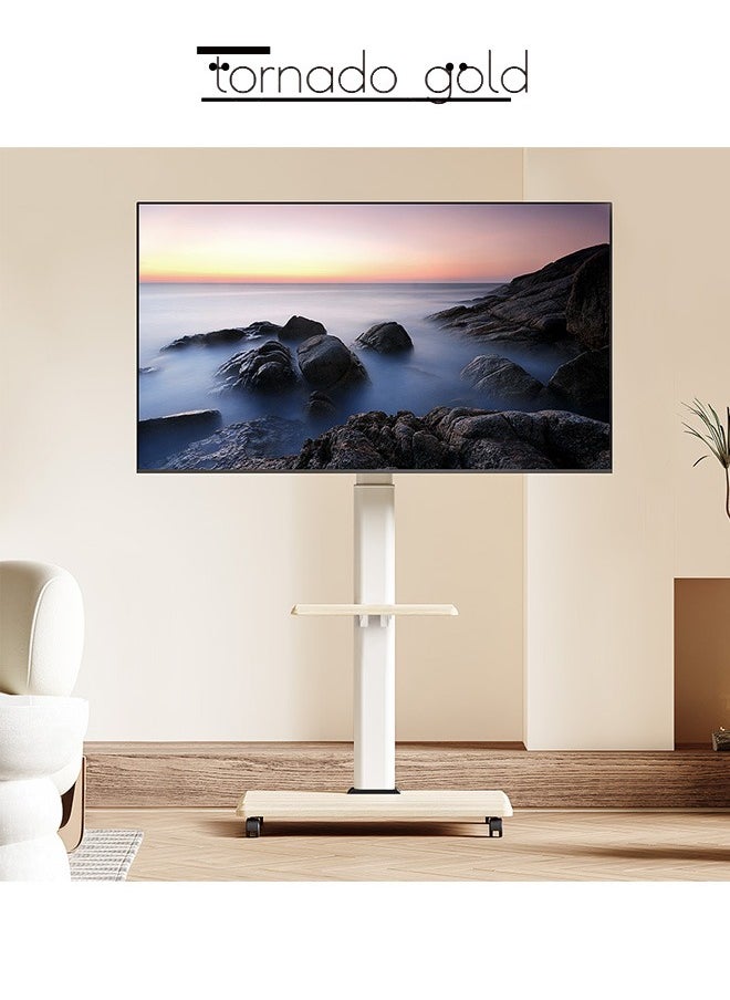 tornado gold - Mobile TV Stand with Wheels for 32-75 Inch LCD LED Flat Curved Screen, Height Adjustable Mobile Portable TV Stand with Media Stand Tray - Image 1