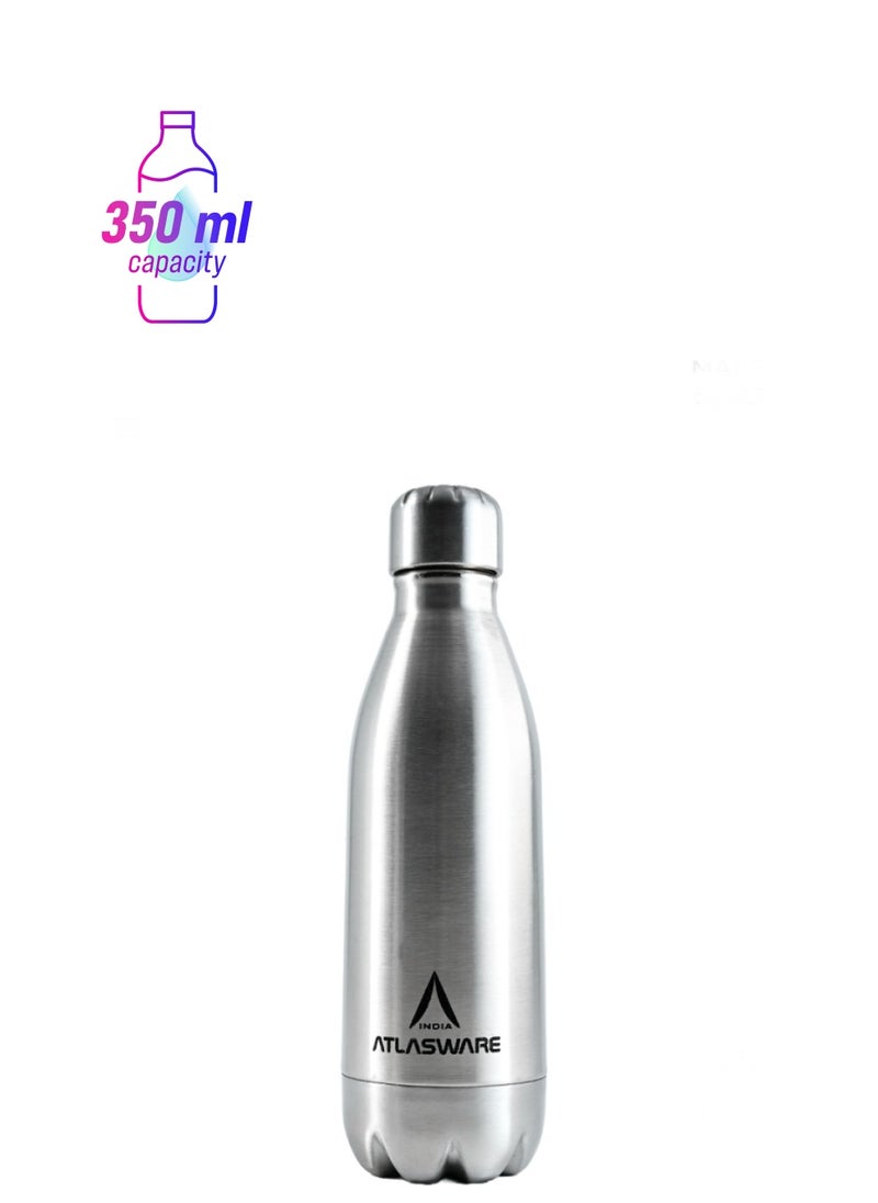 Atlasware Water Bottle with a Capacity of 350 ml, Stainless Steel Water Bottle that keeps Cold for 34 Hours and Keeps Heat for 12 Hours, Silver  - Image 1