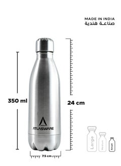 Atlasware Water Bottle with a Capacity of 350 ml, Stainless Steel Water Bottle that keeps Cold for 34 Hours and Keeps Heat for 12 Hours, Silver  - Image 2