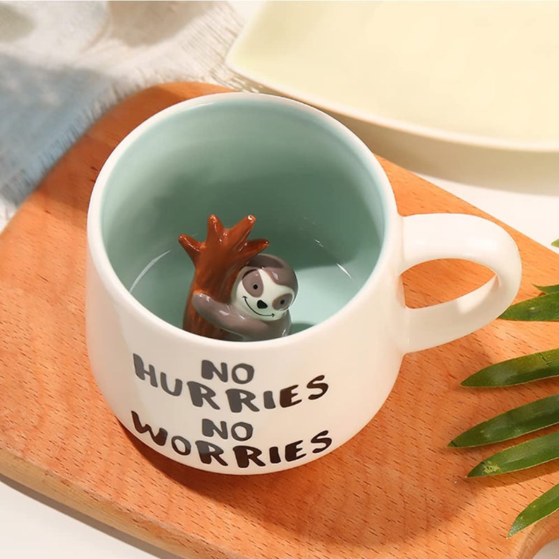 LOZACHE 3D Animal Sloth Coffee Mug Cup 12oz Funny Cartoon Handmade Figurine Milk Tea Cup Xmas Birthday Gifts for Friends Kids Girls Wife Grandma Auntie Sloth