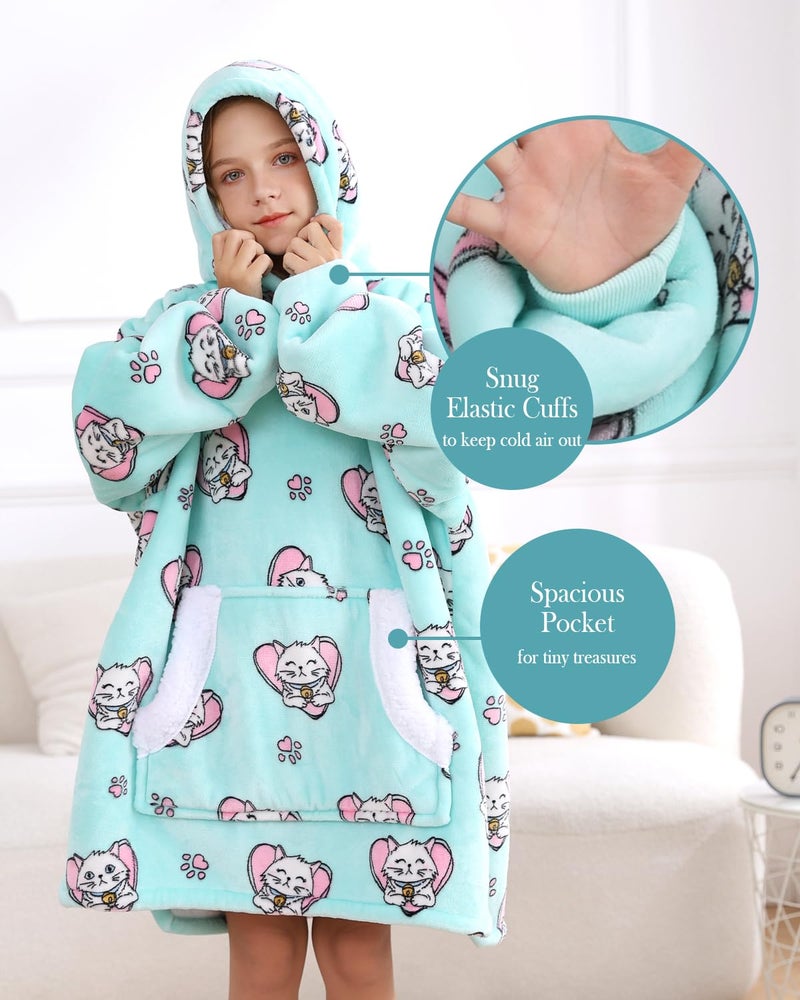 Topblan Blanket Hoodie for Kids  Sherpa Thick Warm Blanket with Big Hooded & Gaint Pocket  Warm Hoodie Blanket Both Indoors and Outdoors  Green - Image 3