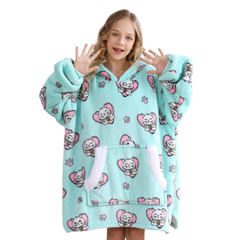 Topblan Blanket Hoodie for Kids  Sherpa Thick Warm Blanket with Big Hooded & Gaint Pocket  Warm Hoodie Blanket Both Indoors and Outdoors  Green - Image 1