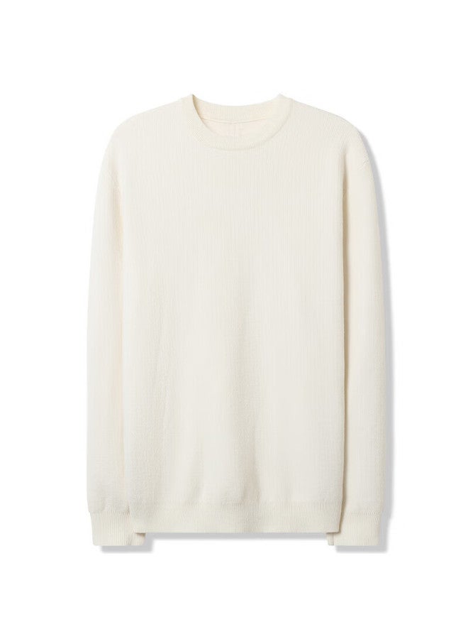 Markless Fleece Sweater Men Autumn Winter Warm Crew Neck Knit Loose Casual Pullover Base Shirt 3738 Cloud White 2XL - Image 3