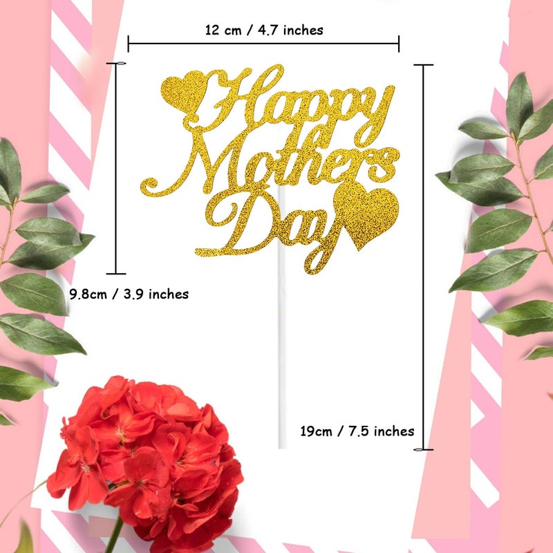 Chewarelly 1 Pack Happy Mothers Day Cake Toppers Set  Glitter Cake Bunting Decor Best Mom Ever Love Mother Cake Picks Party Decorations Supplies(Gold) - Image 2