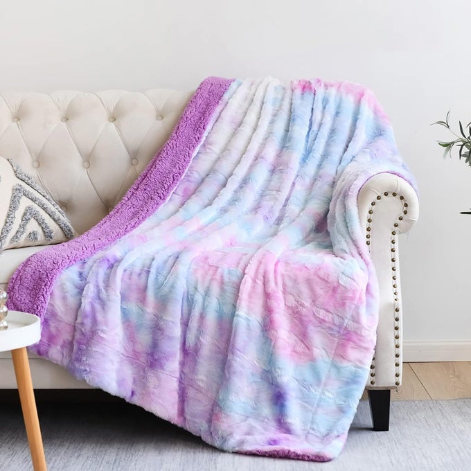 SUPER SOFT FAUX FUR THROW BLANKET FOR COUCH MULTI PURPLE SHERPA FUZZY PLUSH WARM BLANKET FOR SOFA BED MULTI PURPLE THROW40X50