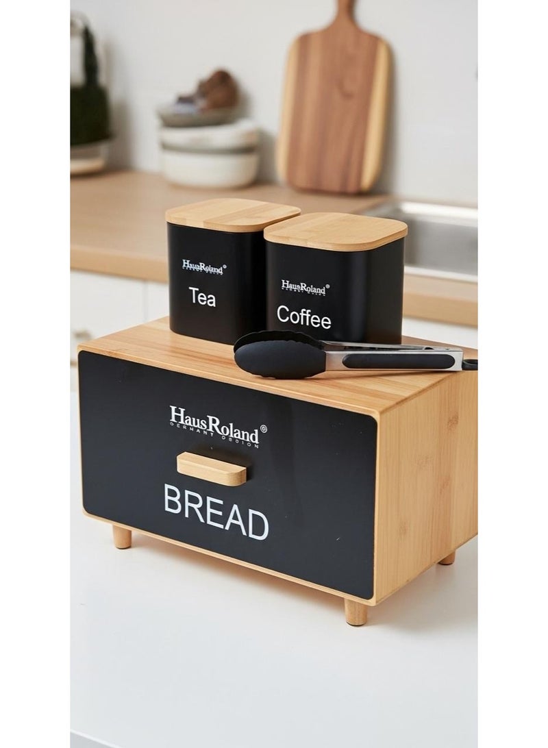 HausRoland Tea and coffee storage containers with bread storage basket - Image 3