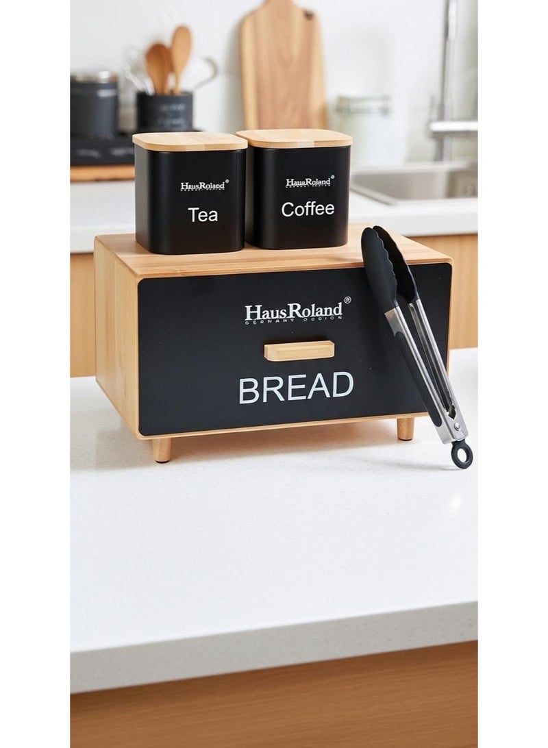 HausRoland Tea and coffee storage containers with bread storage basket - Image 1