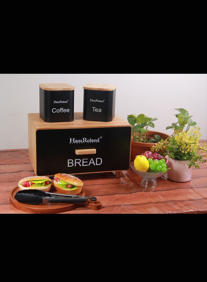 HausRoland Tea and coffee storage containers with bread storage basket - Image 2