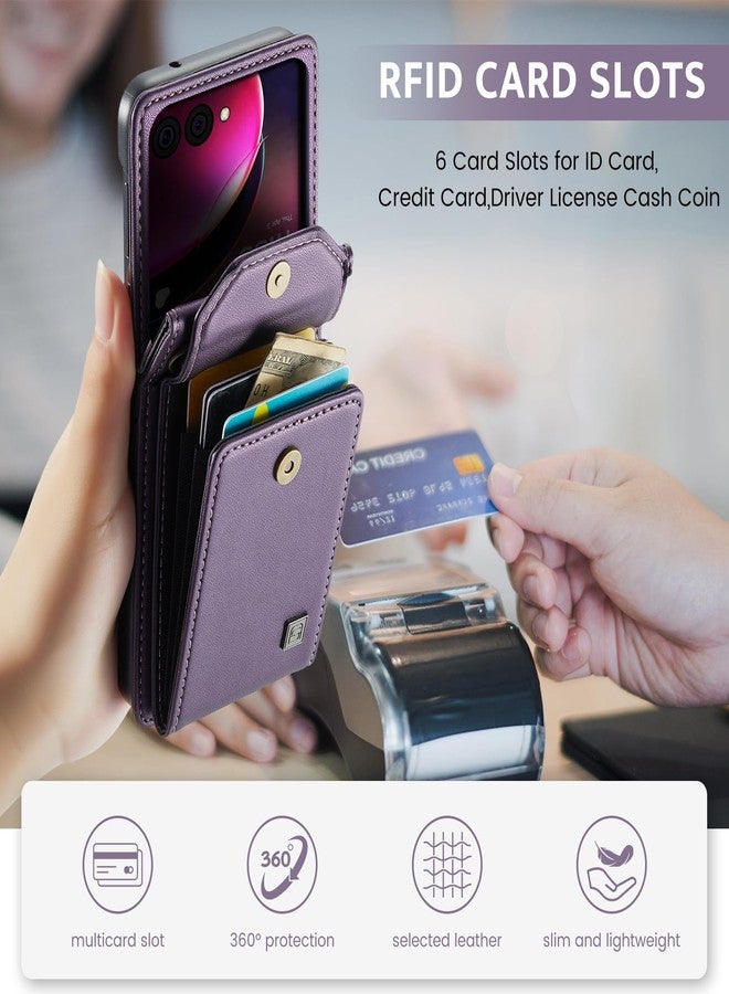 ASAPDOS Crossbody Case Compatible with Motorola Razr 2024/2025(Not Fit Moto Razr Plus or Ultra),Retro PU Leather Strap Wristlet Flip Case with Magnetic Closure and Card Holder for Purple - Image 4