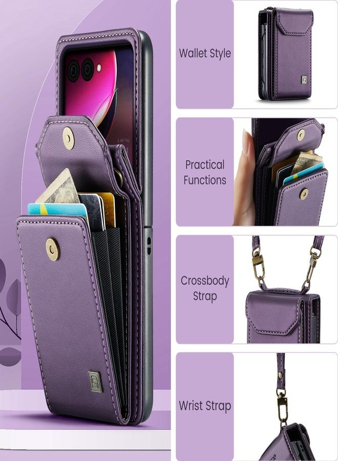 ASAPDOS Crossbody Case Compatible with Motorola Razr 2024/2025(Not Fit Moto Razr Plus or Ultra),Retro PU Leather Strap Wristlet Flip Case with Magnetic Closure and Card Holder for Purple - Image 2
