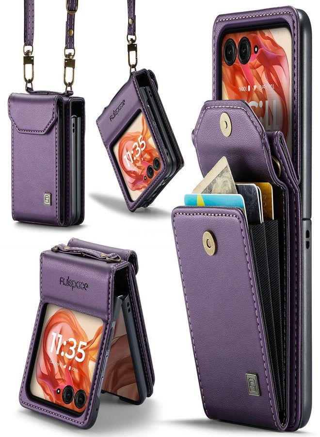 ASAPDOS Crossbody Case Compatible with Motorola Razr 2024/2025(Not Fit Moto Razr Plus or Ultra),Retro PU Leather Strap Wristlet Flip Case with Magnetic Closure and Card Holder for Purple - Image 1