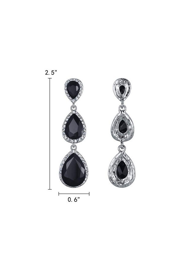 EleQueen Women'S Silver-Tone Austrian Crystal Tear Drop Pear Shape Long Dangle Earrings Black - Image 5