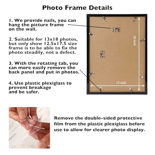 JCJMY 13x18 Picture Frame Black for Poster Photo Picture, Horizontal and Vertical Formats for Wall Hanging, 13 x 18 Wall Gallery Poster Photo Frame for 13 by 18 Photos Posters, Black - Image 3
