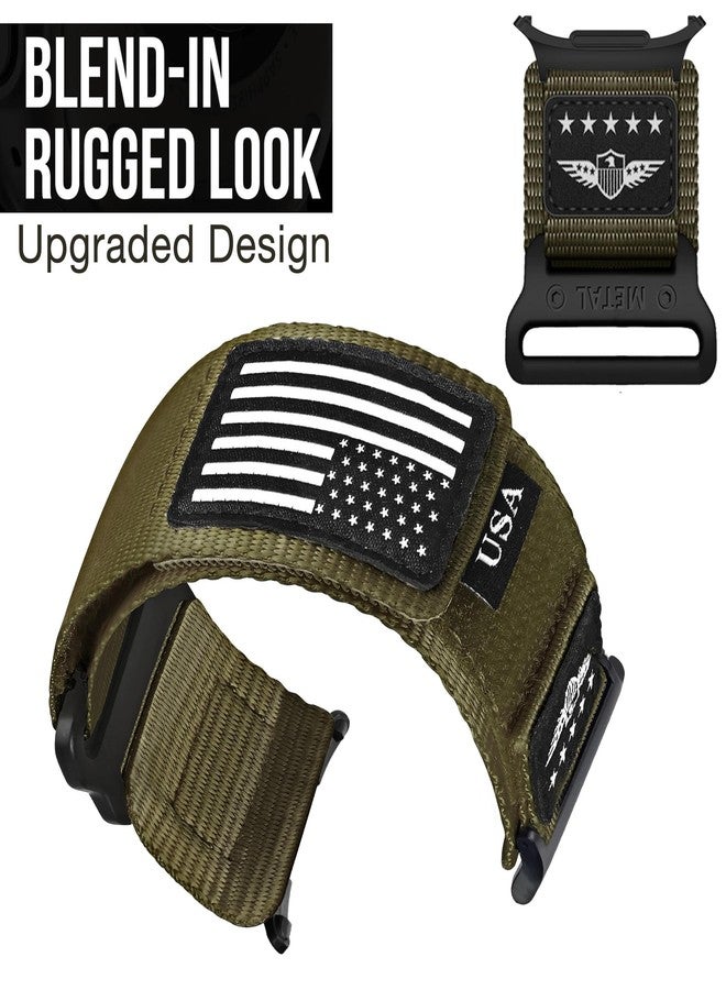 Abanen Rugged Tactical Nylon Watch Band for Samsung Galaxy Watch Ultra 47mm, Sport Strap with Stars-Stripes Flag for Galaxy Watch Ultra (Green) - Image 2