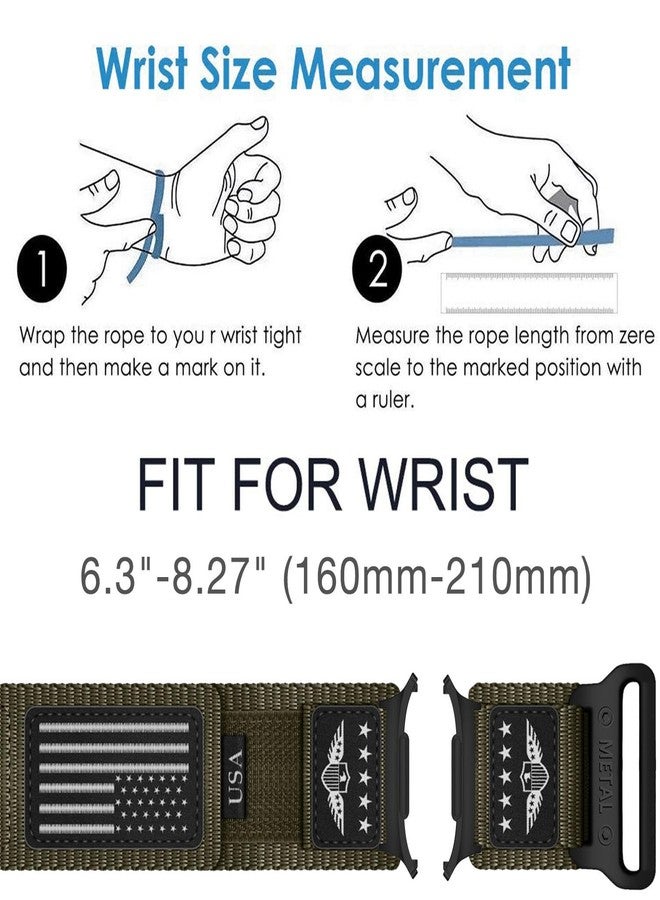 Abanen Rugged Tactical Nylon Watch Band for Samsung Galaxy Watch Ultra 47mm, Sport Strap with Stars-Stripes Flag for Galaxy Watch Ultra (Green) - Image 4