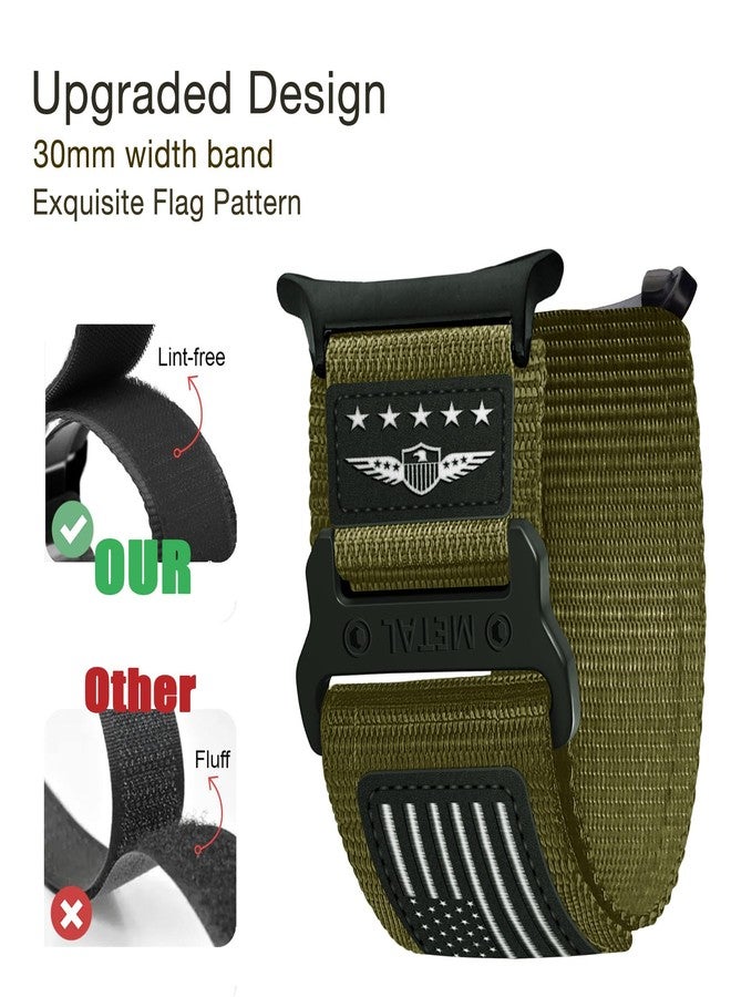 Abanen Rugged Tactical Nylon Watch Band for Samsung Galaxy Watch Ultra 47mm, Sport Strap with Stars-Stripes Flag for Galaxy Watch Ultra (Green) - Image 3