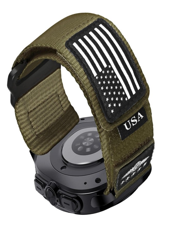 Abanen Rugged Tactical Nylon Watch Band for Samsung Galaxy Watch Ultra 47mm, Sport Strap with Stars-Stripes Flag for Galaxy Watch Ultra (Green) - Image 1