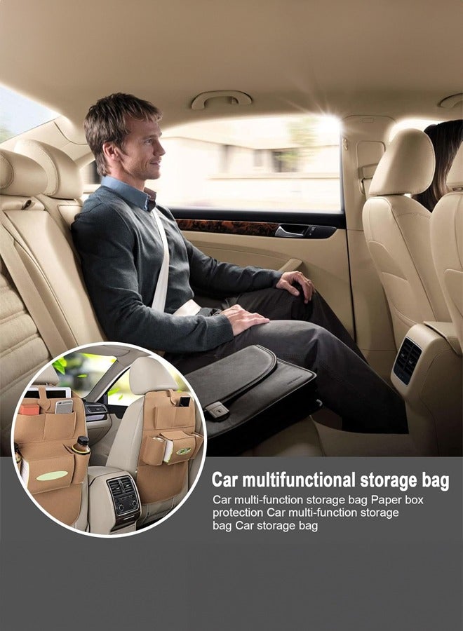 أوكيوز حقيبة تخزين المقعد وحقيبة تعليق وحقيبة ظهر المقعد المصنوعة من اللباد وحقيبة تخزين لوازم السيارة وصندوق تخزين السيارة متعدد الوظائف بلون كريمي - Image 2