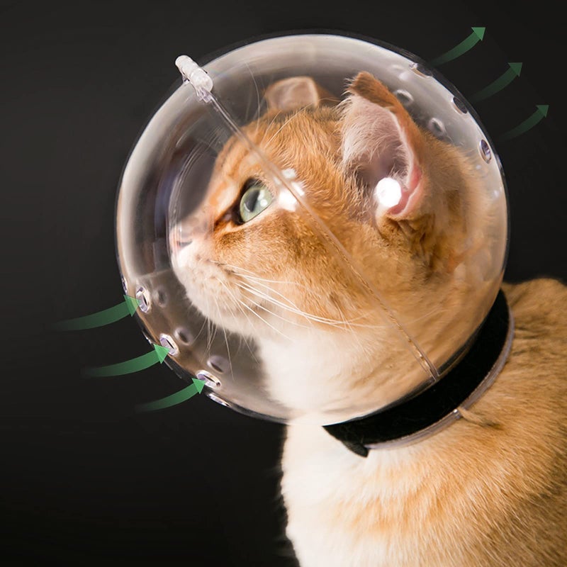 Hoqqf Cat Transparent Muzzle with Breathable Hood, Adjustable Kitten Astronaut Helmet Prevent from pet Biting Chewing Grooming Hoqqf, Ball Mask for Aggressive Cat(L) - Image 1
