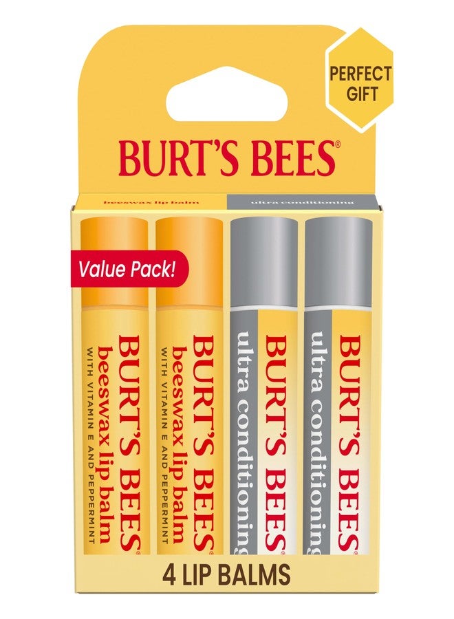 Burt's Bees Lip Balm Beeswax and Ultra Conditioning Lip Balm Pack, Hydrating Lip Moisturizer with Kokum and Shea Butter, Natural Origin Lip Care, 4 Tubes, 0.15oz. - Image 1