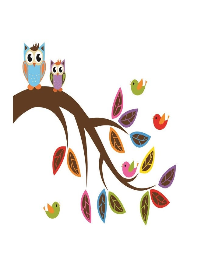 Asmi Collections Wall Stickers Modern Owl and Birds on a Tree Branch - Image 1