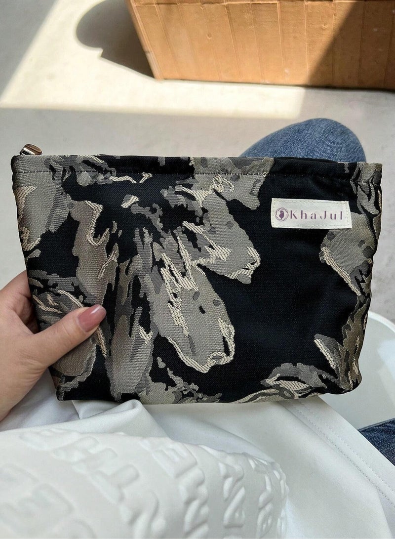 خاجول كيس ماكياج أسود سعة قماش السفر حقيبة المرحاض منظم فرشاة ماكياج ملحقات تجميلية كيس تخزين للمرأة - Image 4