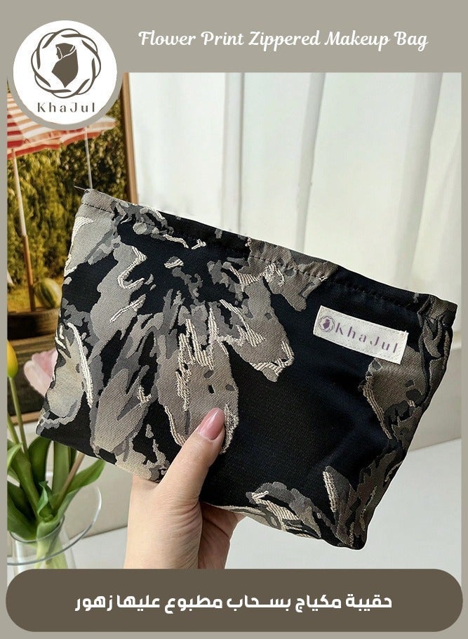 خاجول كيس ماكياج أسود سعة قماش السفر حقيبة المرحاض منظم فرشاة ماكياج ملحقات تجميلية كيس تخزين للمرأة - Image 1