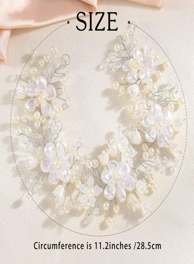 Campsis Flower Girls Hair Accessory, White Floral Headpiece, Wedding Pearl Headband for Girls - Image 2