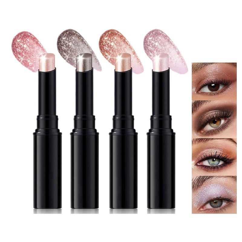 Soelegant 4 PCS Glitter Eyeshadow Stick Set, Cream Eyeshadow Stick, Shimmering Metallic Sheen, Long-Lasting Color, Waterproof & Smudge-Proof, Easy to Apply, Eye shadow Pencil Makeup Set - Image 1