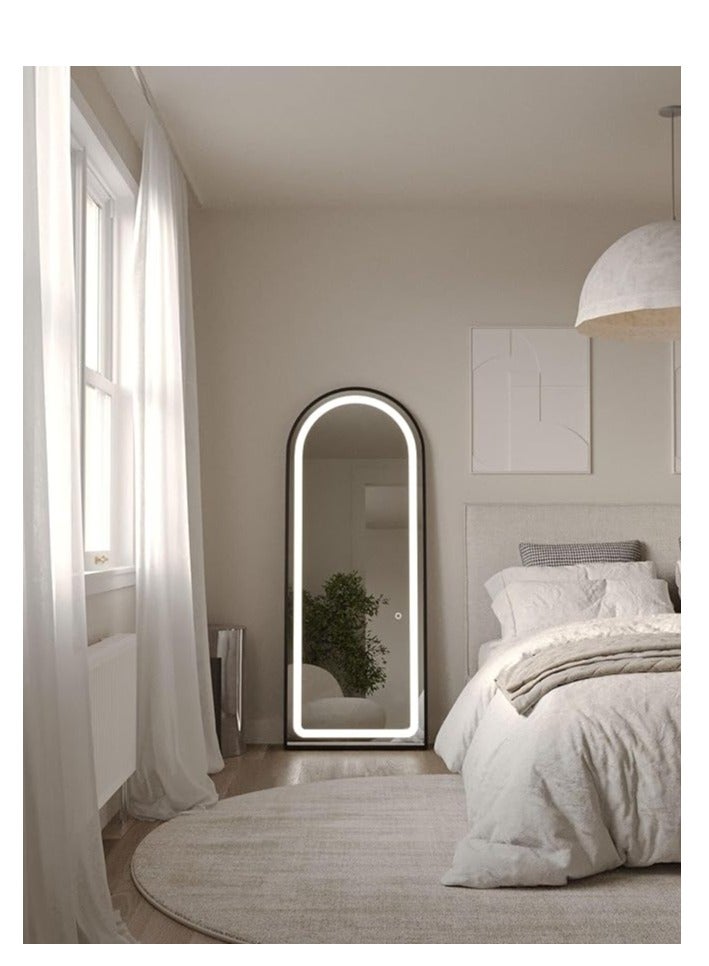 Lion Home Arched Full Length Mirror, 160x70cm, with 3-Color LED Light and Touch Button for Adjustable Brightness and Color, Durable Alloy Frame, Leaning, Wall-Mounting, and Standing Options. Modern Arched Design, Stylish Illuminated Full Body Mirror, LED Vanity Mirror for Bedroom, Living Room, Hallway, and Dressing Room (black)  - Image 3