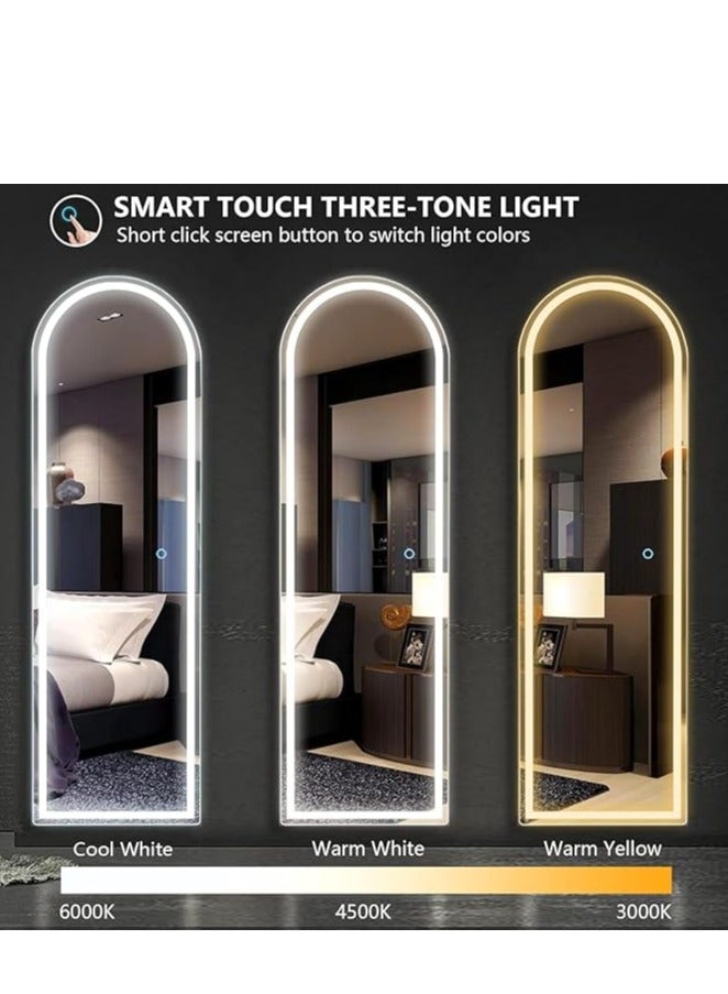 Lion Home Arched Full Length Mirror, 160x70cm, with 3-Color LED Light and Touch Button for Adjustable Brightness and Color, Durable Alloy Frame, Leaning, Wall-Mounting, and Standing Options. Modern Arched Design, Stylish Illuminated Full Body Mirror, LED Vanity Mirror for Bedroom, Living Room, Hallway, and Dressing Room (black)  - Image 5
