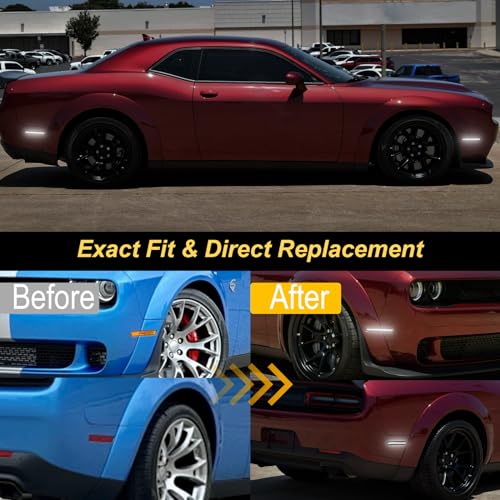 R&F Auto 4PCS White LED Side Marker Lights Replacement for Challenger SRT Hellcat 2018-2023, R/T Scat Pack Widebody, Redeye Super Stock Jailbreak Demon, 2pcs Front and 2PCS Rear Side Fender Lamps - Image 4