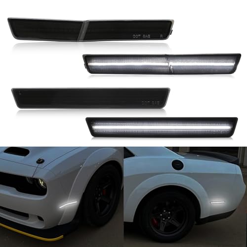 R&F Auto 4PCS White LED Side Marker Lights Replacement for Challenger SRT Hellcat 2018-2023, R/T Scat Pack Widebody, Redeye Super Stock Jailbreak Demon, 2pcs Front and 2PCS Rear Side Fender Lamps - Image 1