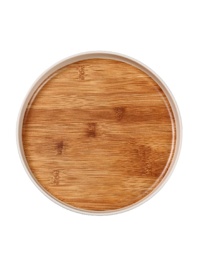 Felli Elegant Durable Round Melamine and Bamboo Dinner Plate Brown and White 25.4 x 2 cm Y1K120124-PH051-C